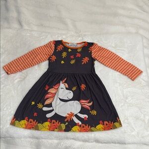 Sunshine Swing Size 6 Fall Autumn Unicorn Dress with Striped Sleeves